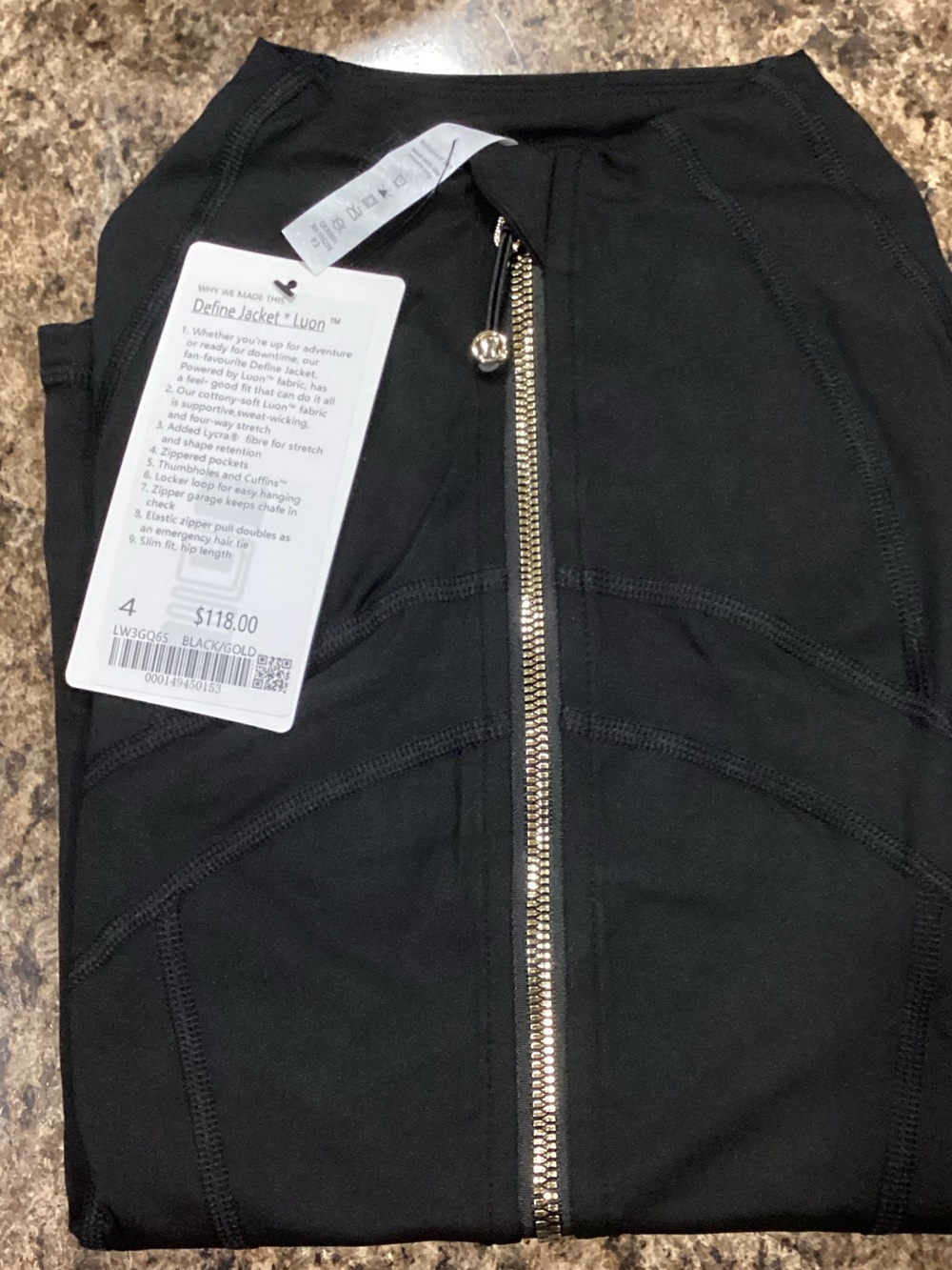 lululemon athletica Black Jacket with Gold Zipper